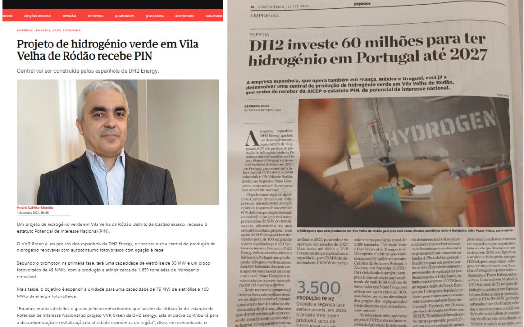 DH2 Energy en la prensa económica de Portugal